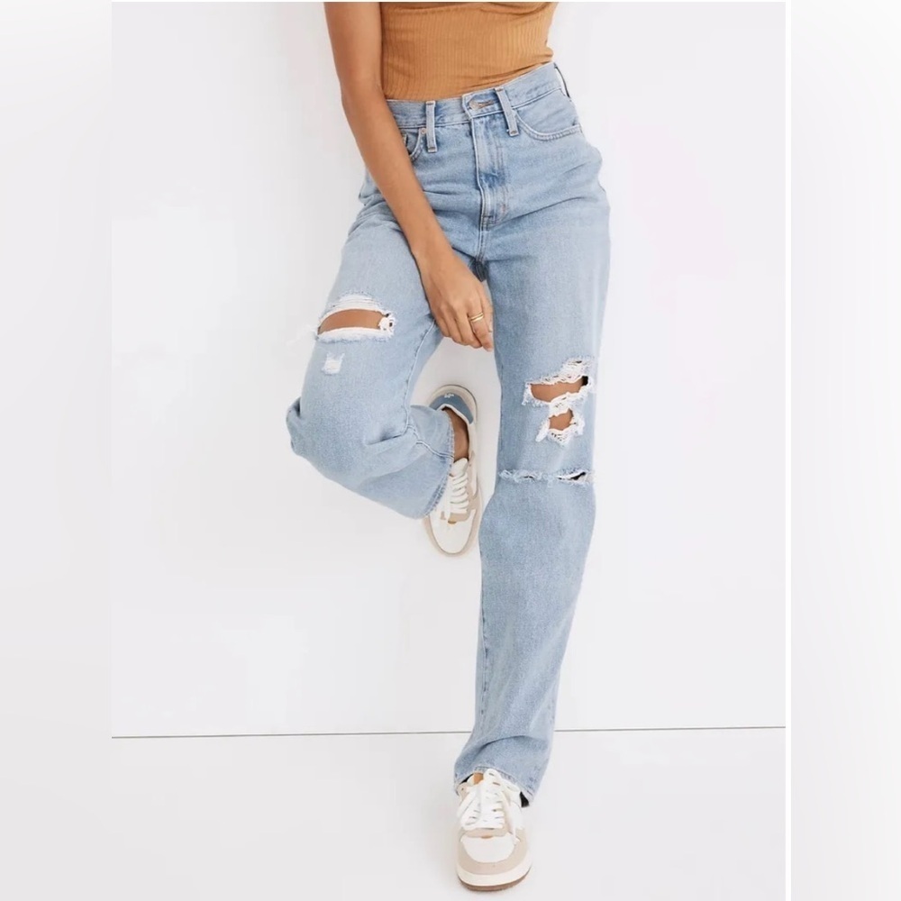 New Madewell Baggy Straight Jeans Distressed Sz 27